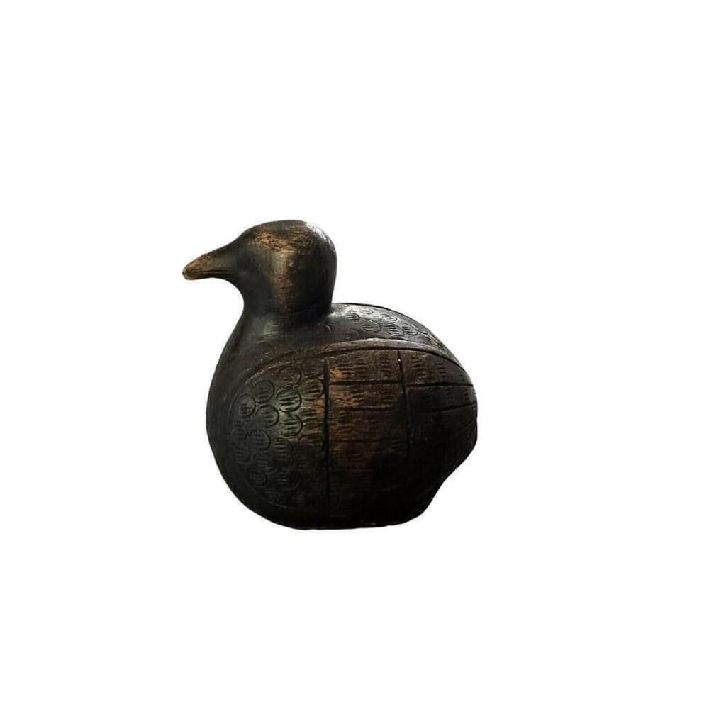 Carved Wood Bird Stash Box With Carved Design
